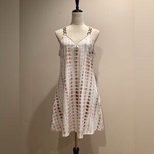 Chic White and Brown Checkered Sleeveless Dress Size L